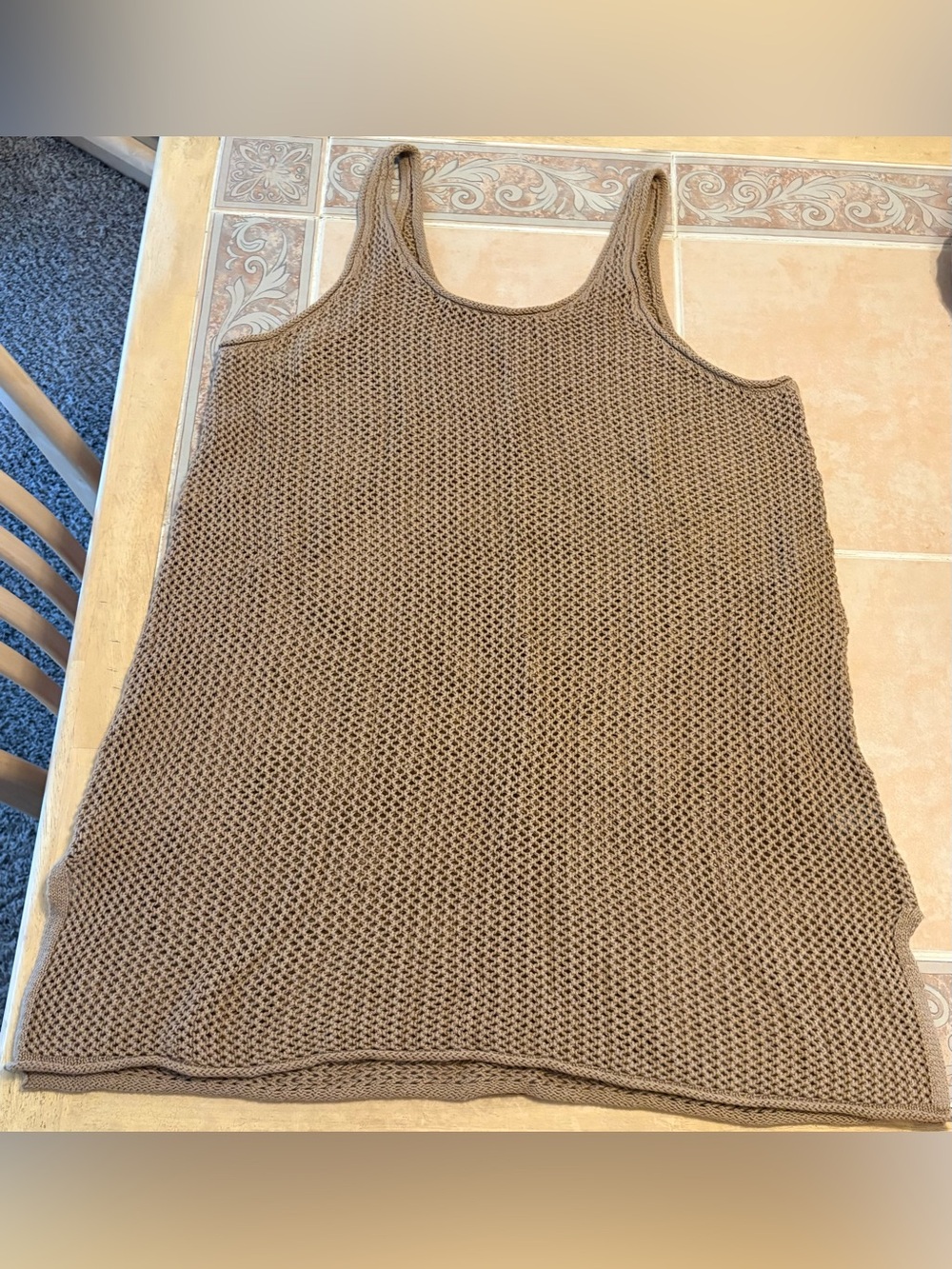 aerie Brown Open-Knit Crewneck Tank Tunic Length Sweater in Very Good Condition